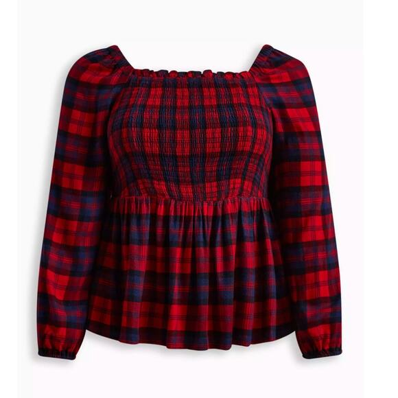 Torrid Plaid Brushed Rayon Acrylic Smocked Red Top Size 3X - Picture 1 of 11